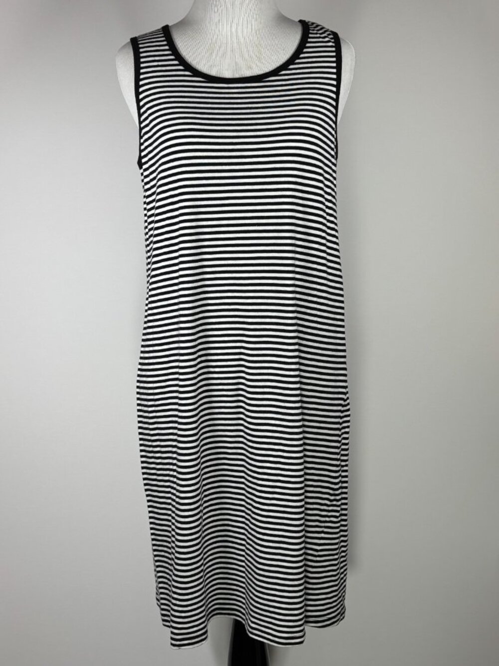 Denver Hayes Tank Dress Womens Medium Black White Striped Round Neck Casual